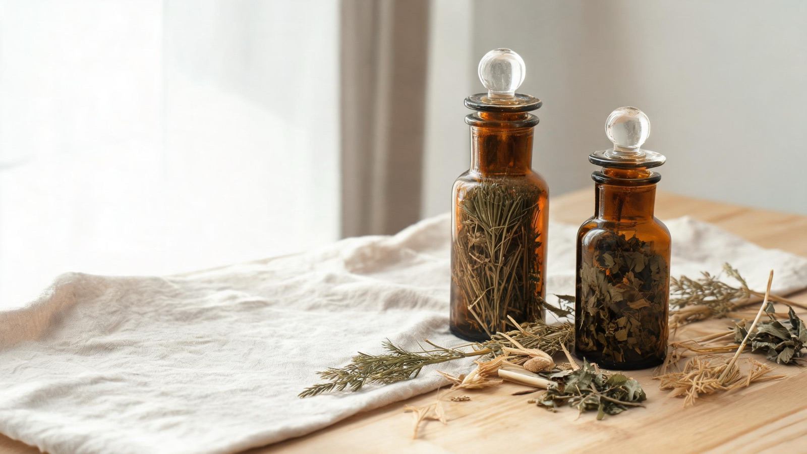 Natura morta luminosa di oggetti del benessere quotidiano, luce naturale