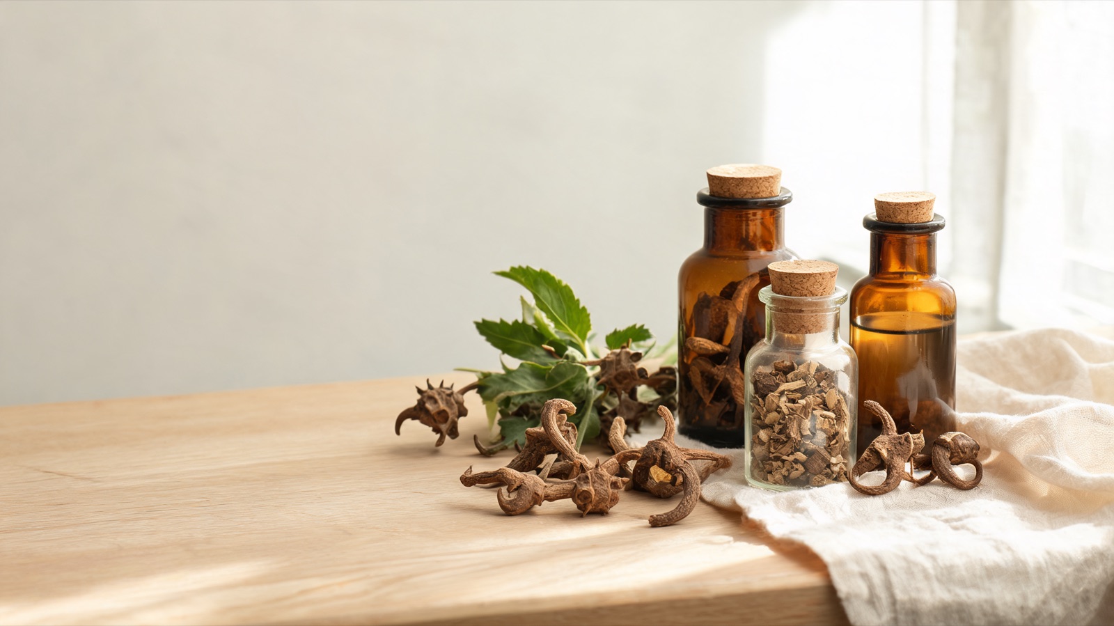 Natura morta luminosa di oggetti del benessere quotidiano, luce naturale