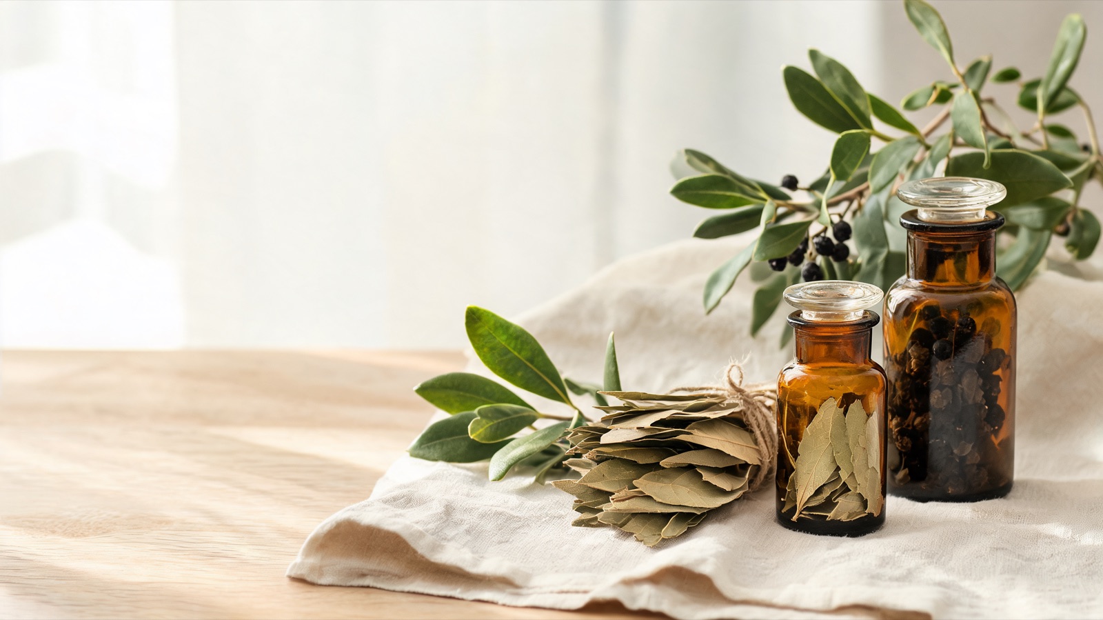 Natura morta luminosa di oggetti del benessere quotidiano, luce naturale