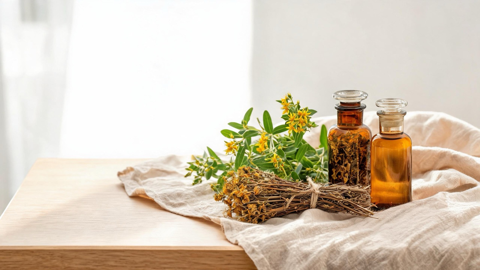 Natura morta luminosa di oggetti del benessere quotidiano, luce naturale
