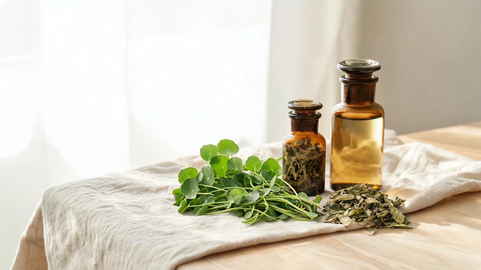 Natura morta luminosa di oggetti del benessere quotidiano, luce naturale