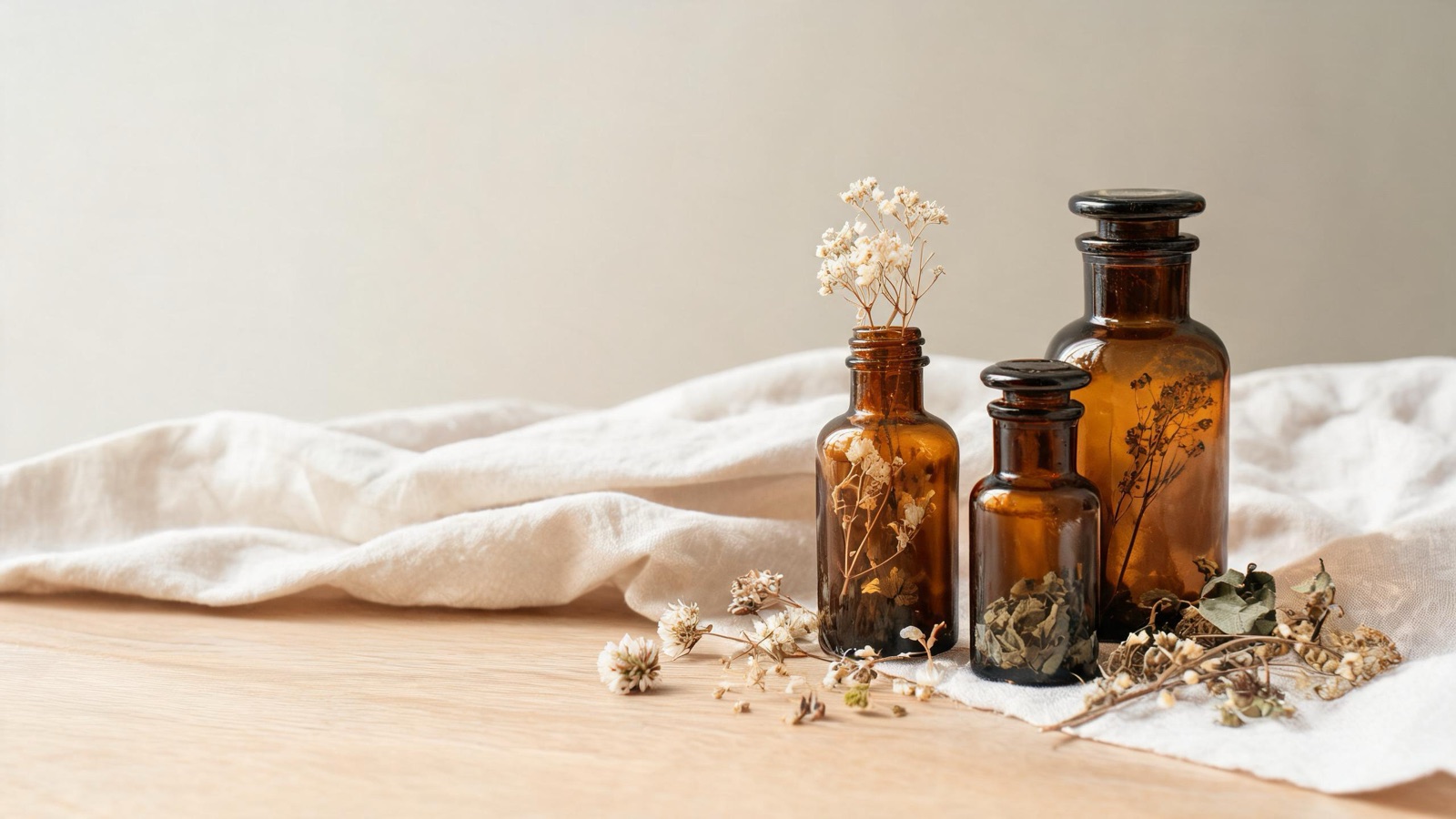 Natura morta luminosa di oggetti del benessere quotidiano, luce naturale