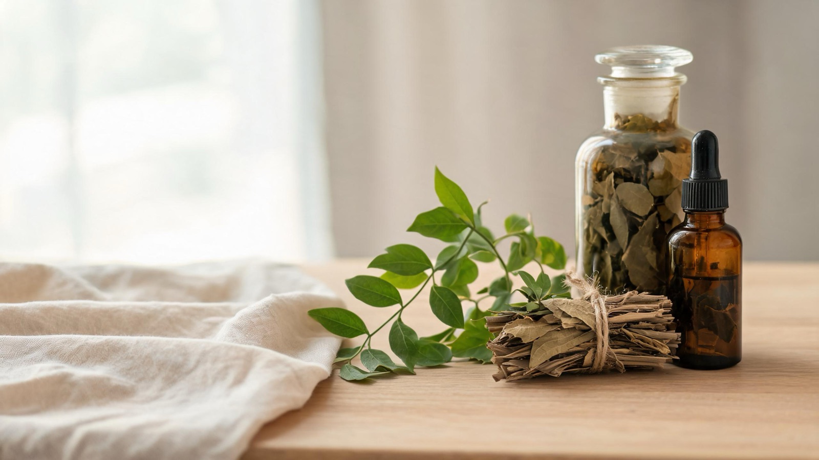 Natura morta luminosa di oggetti del benessere quotidiano, luce naturale